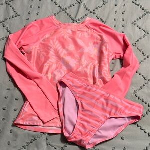 Pink Floral Long Sleeve Swimsuit Set